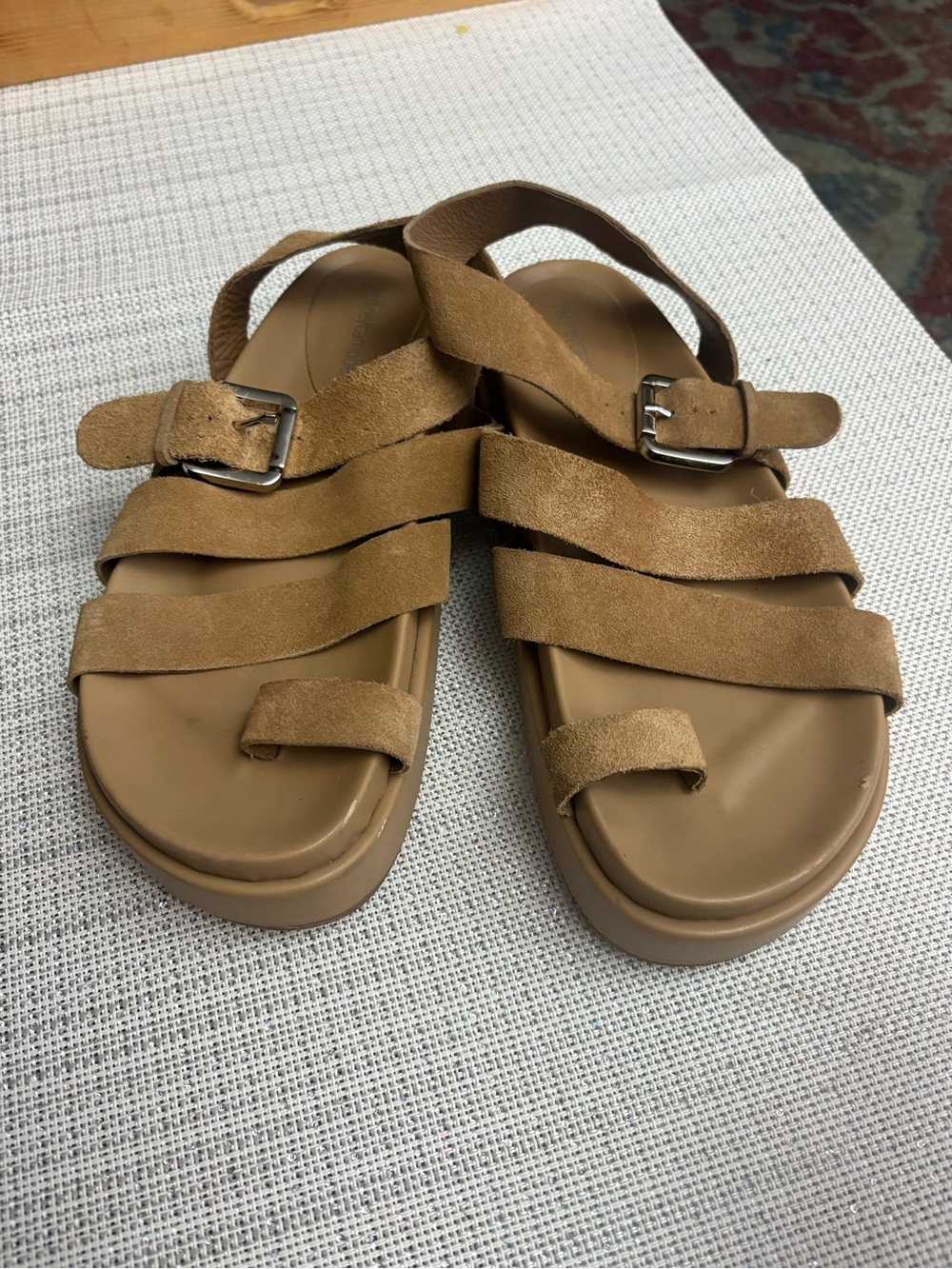 JEFFREY CAMPBELL Women's Suede Strappy Buckle Sandals in Tan , SZ. 7